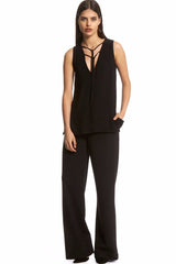 Tie Neck Tunic Top - Black